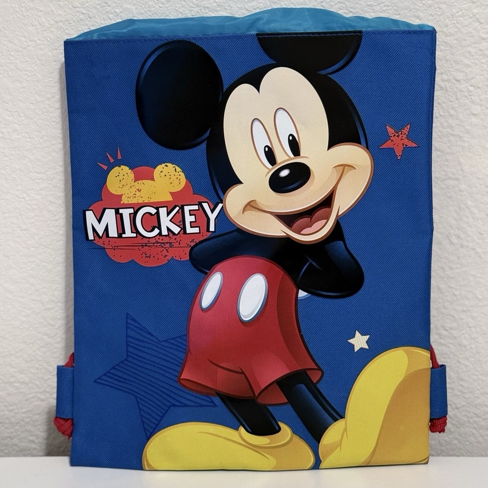 Disney Mickey Mouse Drawstring Backpack Blue Sling Tote School Kids Gym Bag Land